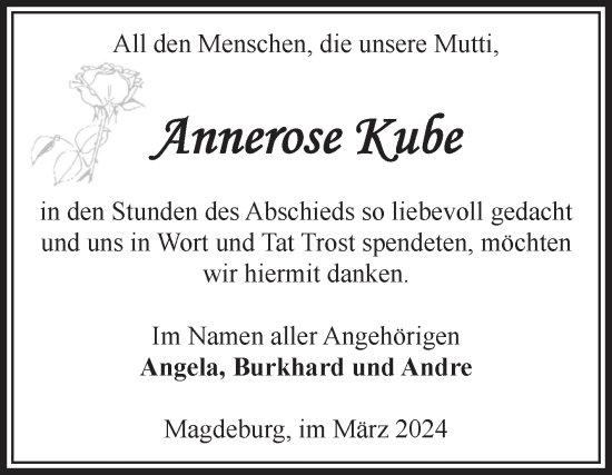 Traueranzeige von Annerose Kube von Volksstimme Magdeburg