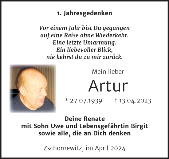 Traueranzeige von Artur Marks von Trauerkombi Wittenberg