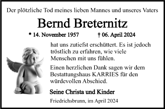 Traueranzeige von Bernd Breternitz von Trauerkombi Quedlinburg