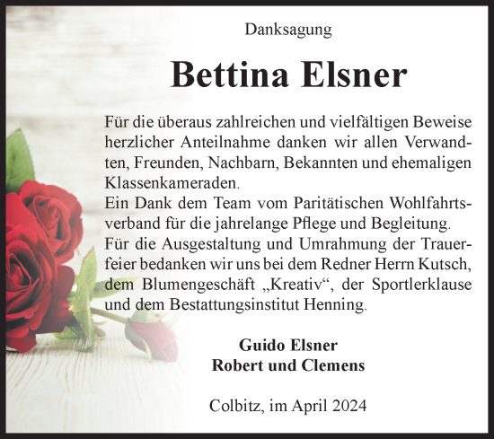 Traueranzeige von Bettina Elsner von Volksstimme Haldensleben/Wolmirstedt