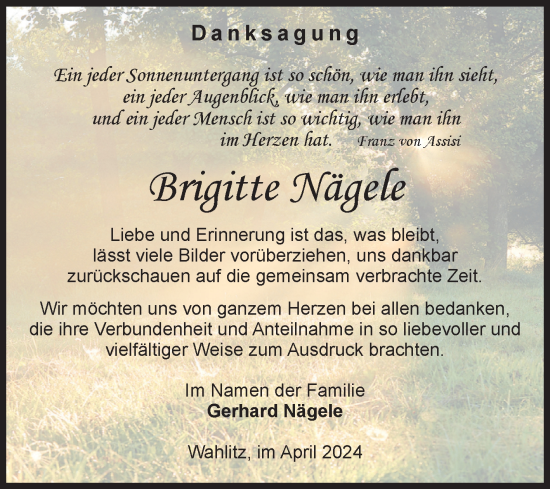 Traueranzeige von Brigitte Nägele von Volksstimme Burg/Genthin