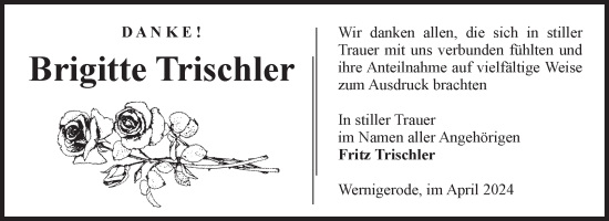 Traueranzeige von Brigitte Trischler von Volksstimme Wernigerode