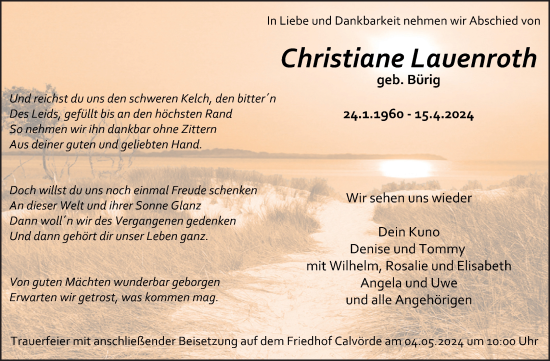 Traueranzeige von Christiane Lauenroth von Volksstimme Haldensleben/Wolmirstedt