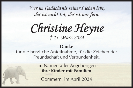 Traueranzeige von Christine Heyne von Volksstimme Burg/Genthin