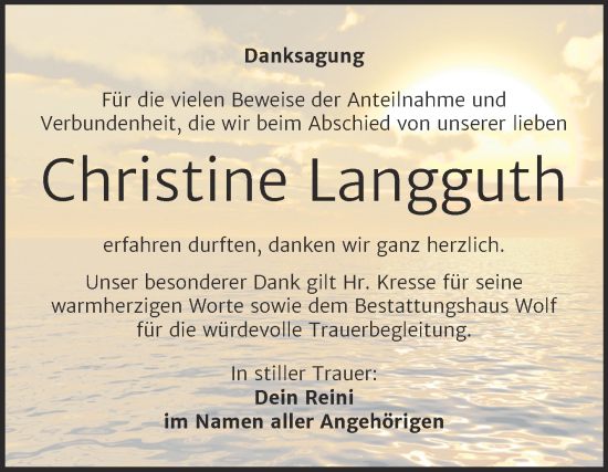 Traueranzeige von Christine Langguth von Trauerkombi Weißenfels
