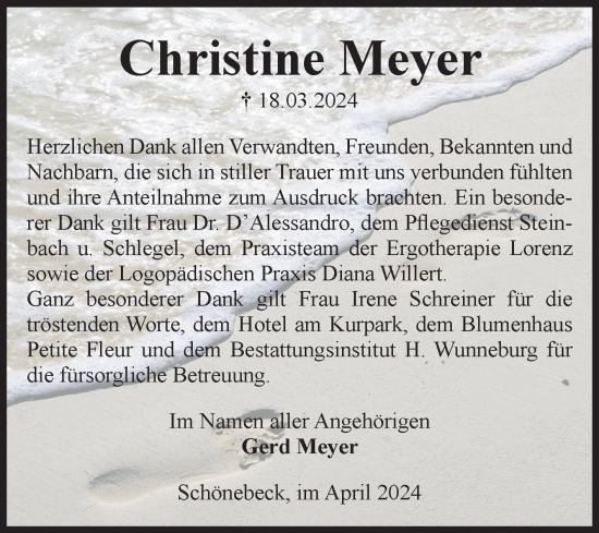 Traueranzeige von Christine Meyer von Volksstimme Schönebeck