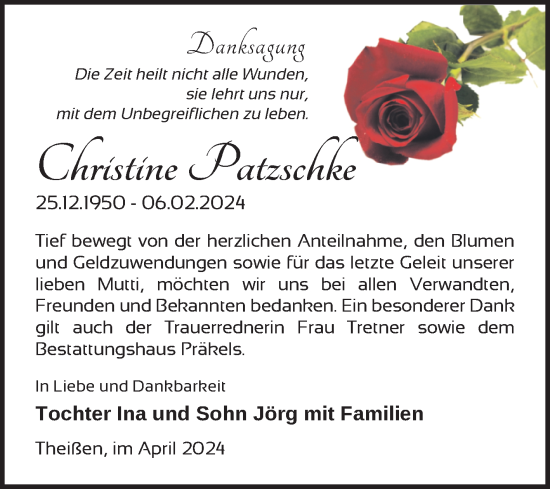 Traueranzeige von Christine Patzschke von Trauerkombi Zeitz