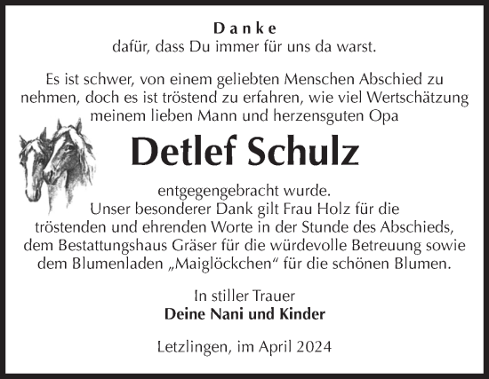 Traueranzeige von Detlef  Schulz von Volksstimme Altmark West