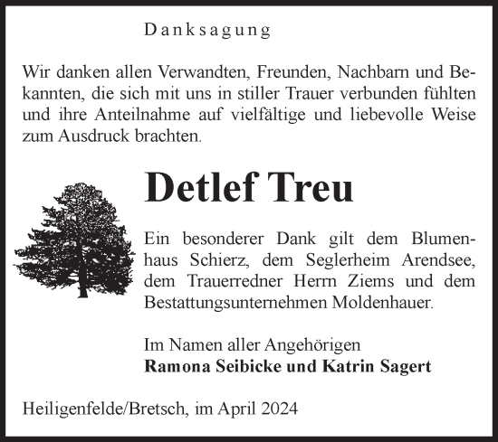 Traueranzeige von Detlef Treu von Volksstimme Altmark Ost