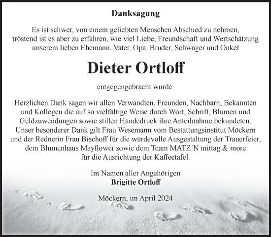 Traueranzeige von Dieter Ortloff von Volksstimme Burg/Genthin