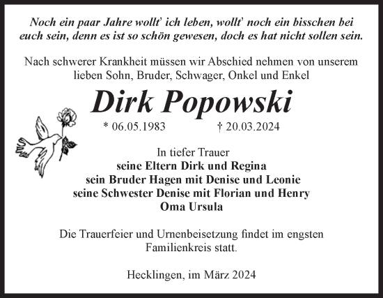 Traueranzeige von Dirk Popowski von Volksstimme Staßfurt