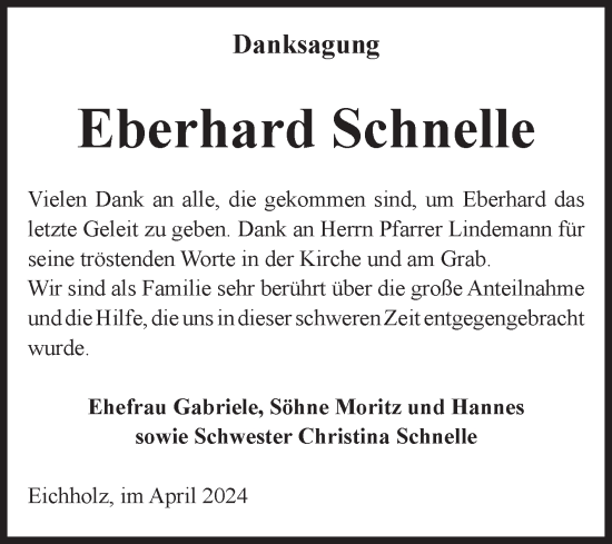 Traueranzeige von Eberhard Schnelle von Volksstimme Zerbst