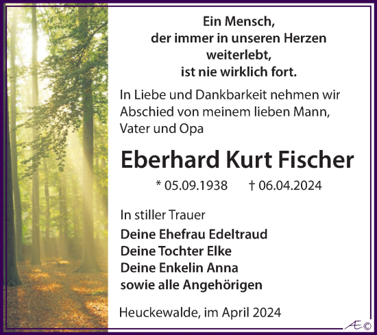 Traueranzeige von Eberhard Kurt Fischer von Trauerkombi Zeitz