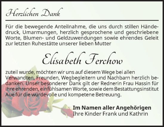 Traueranzeige von Elisabeth Ferchow von Volksstimme Magdeburg