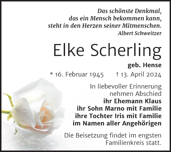 Traueranzeige von Elke Scherling von Naumburger Tageblatt
