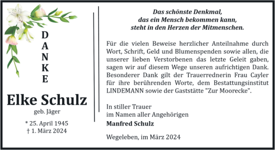 Traueranzeige von Elke Schulz von Volksstimme Halberstadt