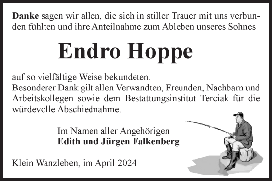 Traueranzeige von Endro Hoppe von Volksstimme Oschersleben/Wanzleben