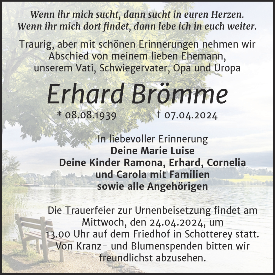 Traueranzeige von Erhard Brömme von Trauerkombi Merseburg