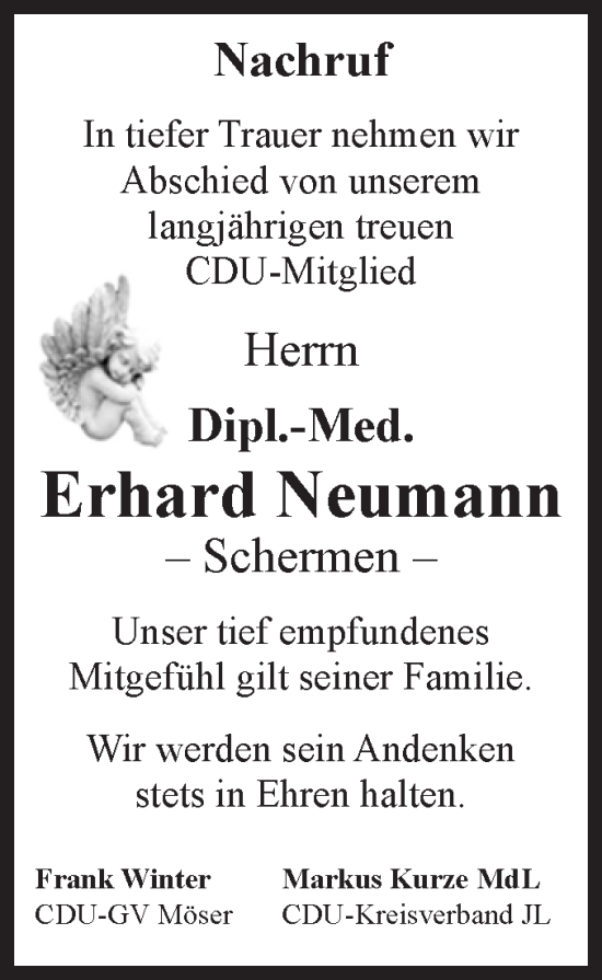 Traueranzeige von Erhard Neumann von Volksstimme Burg/Genthin