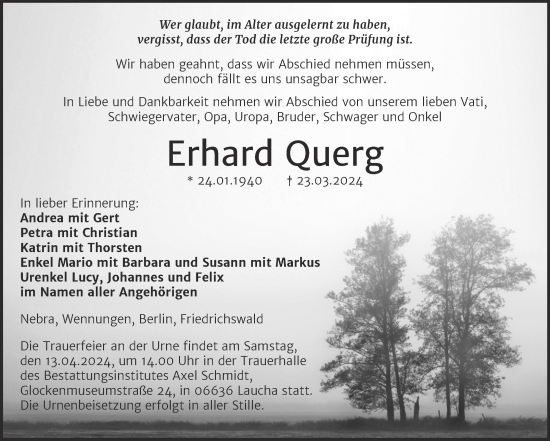 Traueranzeige von Erhard Querg von Super Sonntag Naumburg/Nebra