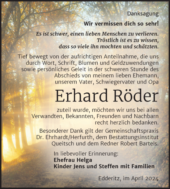 Traueranzeige von Erhard Röder von Trauerkombi Köthen