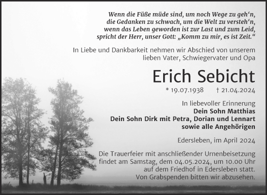 Traueranzeige von Erich Sebicht von Mitteldeutsche Zeitung Sangerhausen
