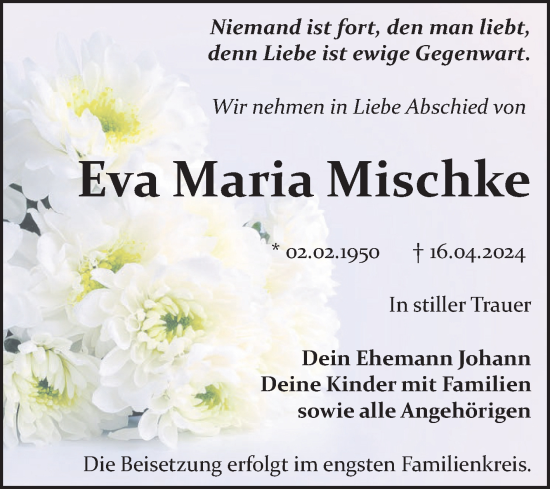 Traueranzeige von Eva Maria Mischke von Trauerkombi Bitterfeld