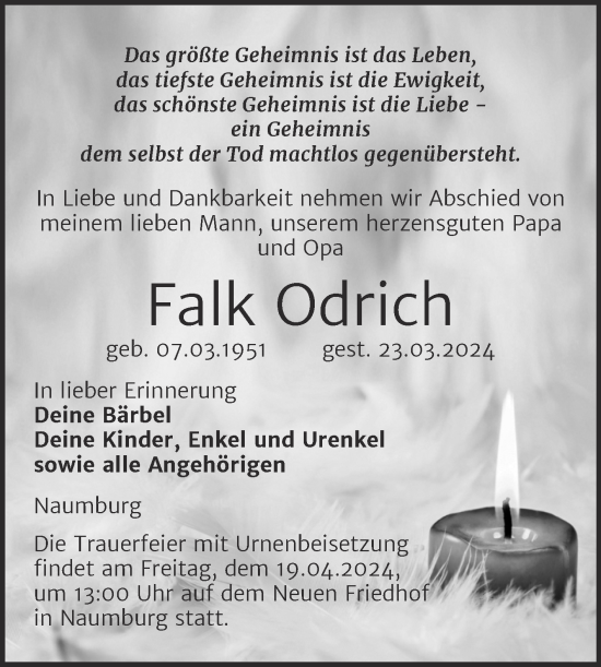 Traueranzeige von Falk Odrich von Super Sonntag Naumburg/Nebra
