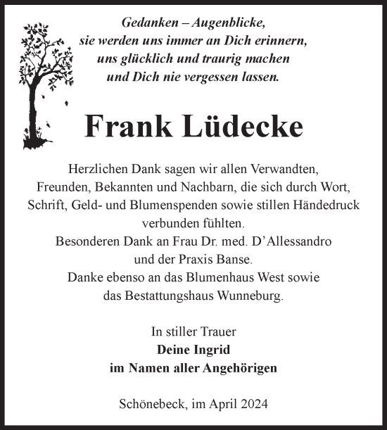 Traueranzeige von Frank Lüdecke von Volksstimme Schönebeck
