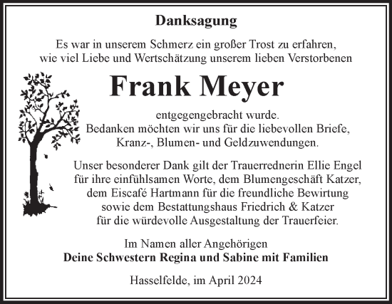Traueranzeige von Frank Meyer von Volksstimme Wernigerode