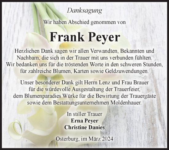 Traueranzeige von Frank Peyer von Volksstimme Altmark Ost