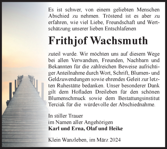Traueranzeige von Frithjof Wachsmuth von Volksstimme Oschersleben/Wanzleben