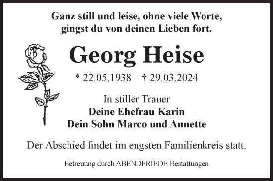 Traueranzeige von Georg Heise von Volksstimme Magdeburg