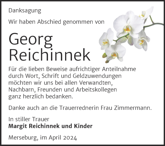 Traueranzeige von Georg Reichinnek von Trauerkombi Merseburg