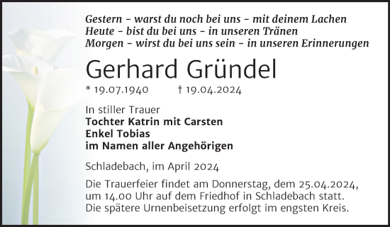 Traueranzeige von Gerhard Gründel von Mitteldeutsche Zeitung Merseburg/Querfurt