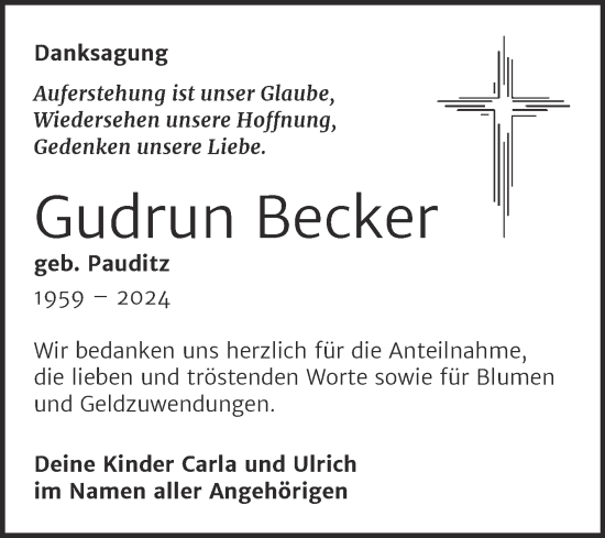 Traueranzeige von Gudrun Becker von Trauerkombi Weißenfels