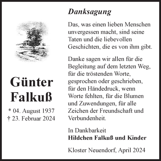 Traueranzeige von Günter Falkuß von Volksstimme Altmark West
