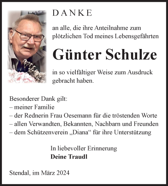 Traueranzeige von Günter Schulze von Volksstimme Altmark Ost