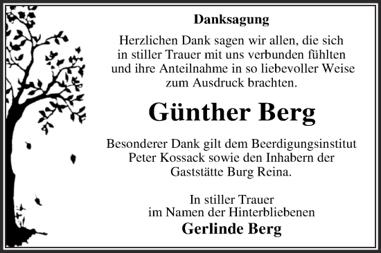 Traueranzeige von Günther Berg von Trauerkombi Dessau