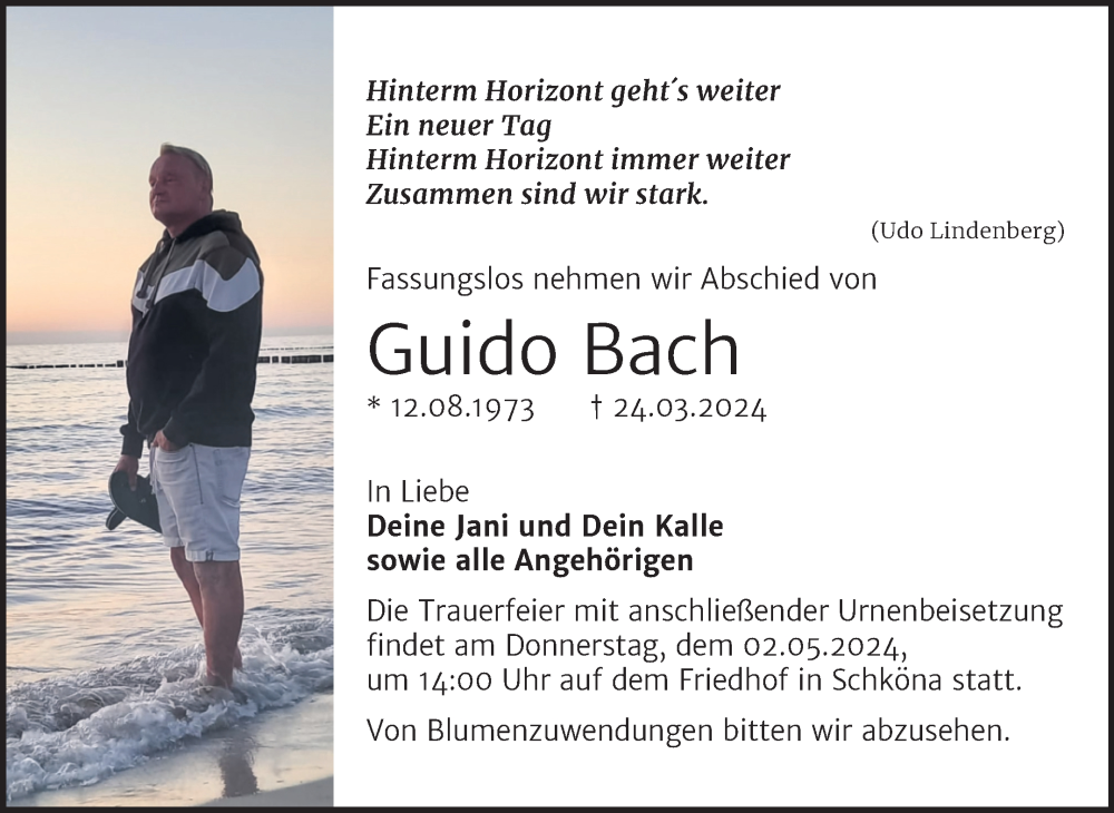  Traueranzeige für Guido Bach vom 20.04.2024 aus Trauerkombi Wittenberg