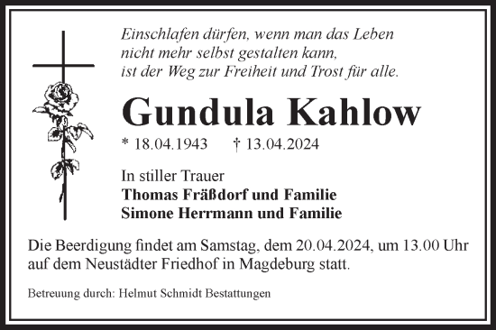 Traueranzeige von Gundula Kahlow von Volksstimme Magdeburg
