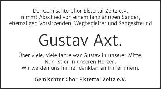 Traueranzeige von Gustav Axt von Trauerkombi Zeitz
