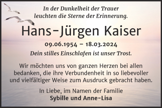 Traueranzeige von Hans-Jürgen Kaiser von Mitteldeutsche Zeitung Halle/Saalkreis
