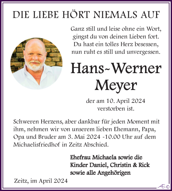 Traueranzeige von Hans-Werner Meyer von Trauerkombi Zeitz