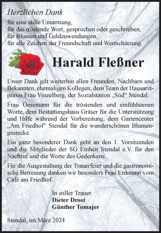 Traueranzeige von Harald Fleßner von Volksstimme Altmark Ost