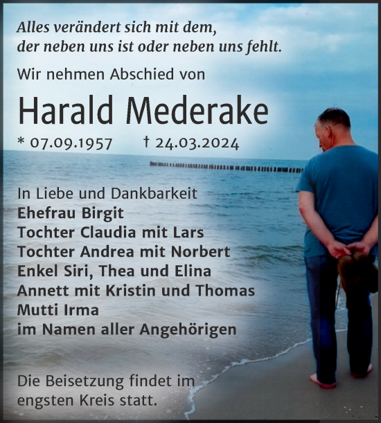 Traueranzeige von Harald Mederake von Trauerkombi Bitterfeld