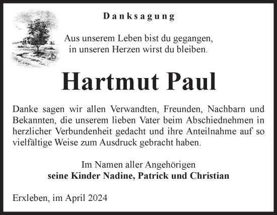 Traueranzeige von Hartmut Paul von Volksstimme Haldensleben/Wolmirstedt