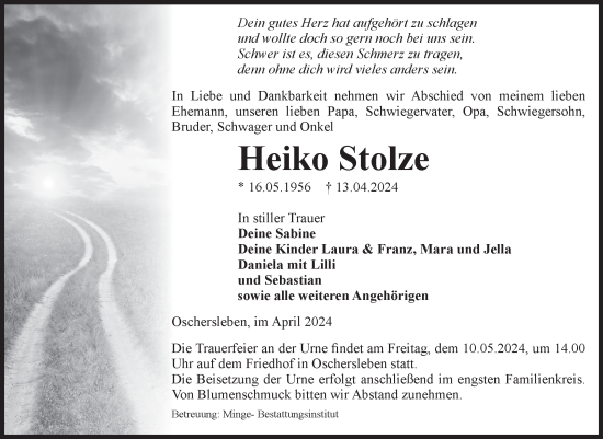 Traueranzeige von Heiko Stolze von Volksstimme Oschersleben/Wanzleben