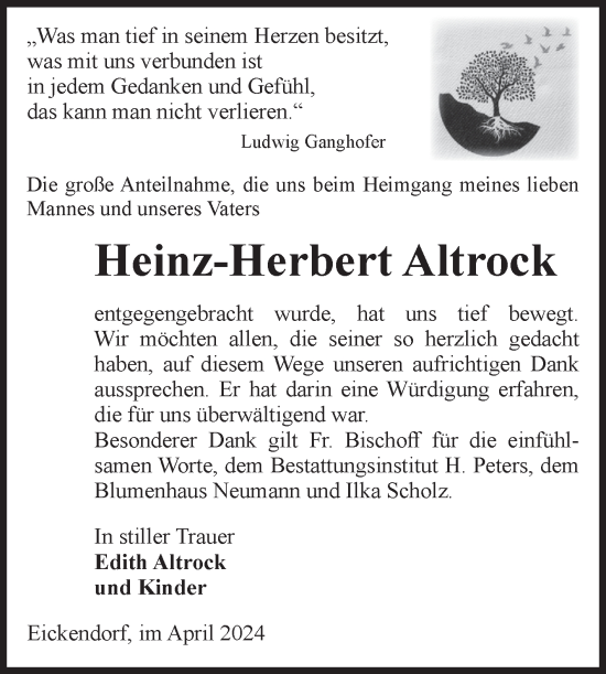Traueranzeige von Heinz-Herbert Altrock von Volksstimme Haldensleben/Wolmirstedt
