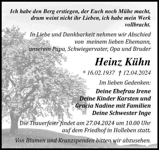 Traueranzeige von Heinz Kühn von Mitteldeutsche Zeitung Halle/Saalkreis